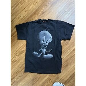 Vintage Looney Tunes Tweety Bird Shirt Mens Mediu Black Faded Grunge 90s Cartoon